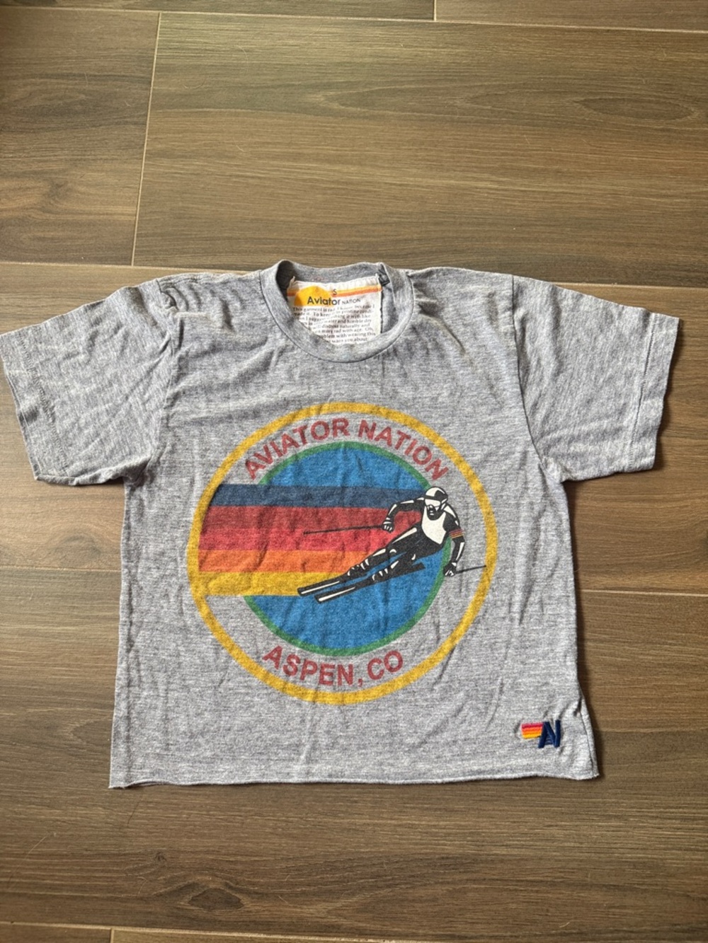 Aviator Nation Crop Tee with Multicolor Ski Logo